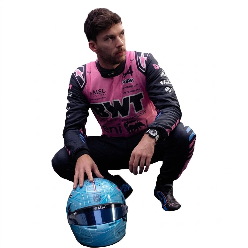 BWT Alpine style karting suit with Pierre Gasly driver number 10 detail