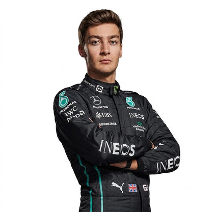 Mercedes AMG Petronas style karting suit with George Russell British flag number 63 waist detail