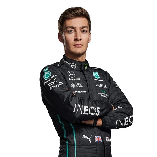 2022 George Russell Mercedes F1 Rennanzug, Schuhe & Handschuhe