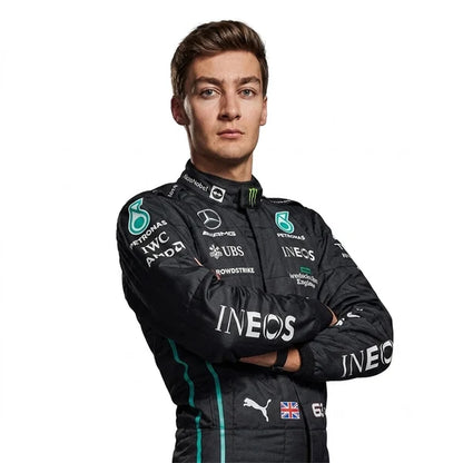 2022 George Russell Mercedes F1 Rennanzug, Schuhe & Handschuhe