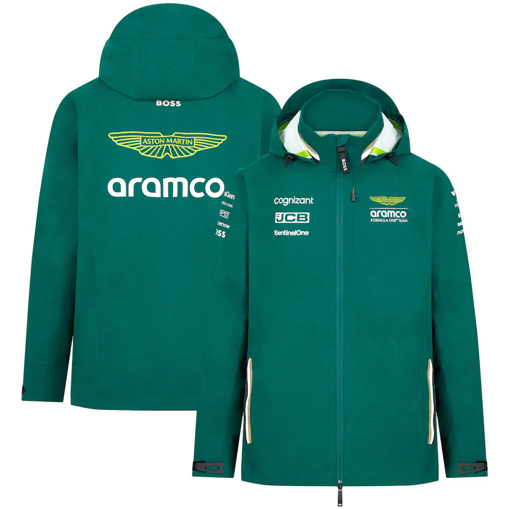 Aston Martin Aramco F1 2024 Team Jacket inspired by Formula One paddock apparel and motorsport teamwear