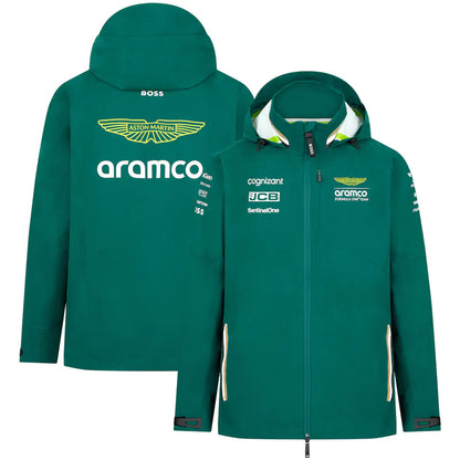 Aston Martin Aramco F1 2024 Team Jacket inspired by Formula One paddock apparel and motorsport teamwear