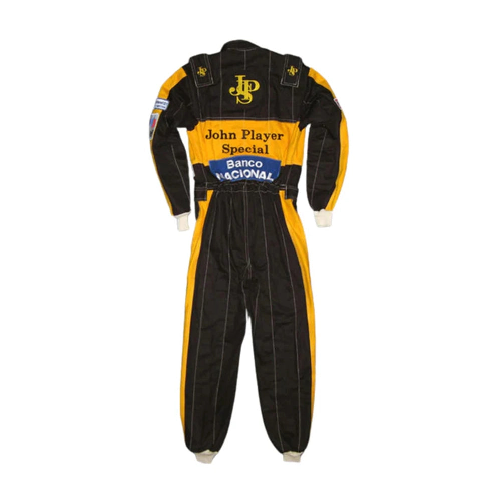 Celebrate the beginning of Ayrton Senna's legendary Formula 1 career with the Ayrton Senna 1985 F1 Racing Suit