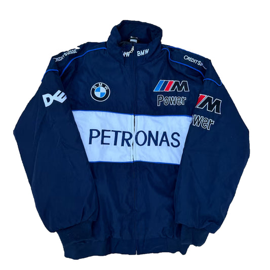 Vintage BMW Sauber F1 Jacket by Progression Race Wear – retro Formula 1 jacket with embroidered BMW Sauber team details.