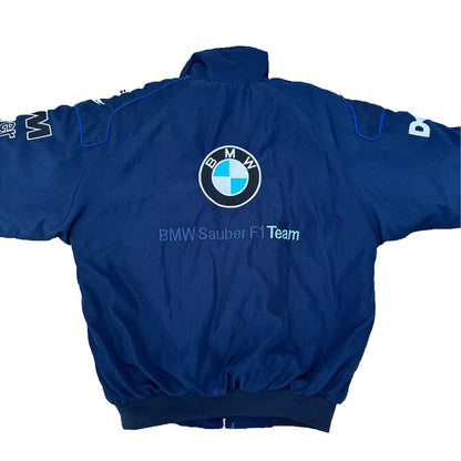 Vintage BMW Sauber F1 Jacket by Progression Race Wear – retro Formula 1 jacket with embroidered BMW Sauber team details.
