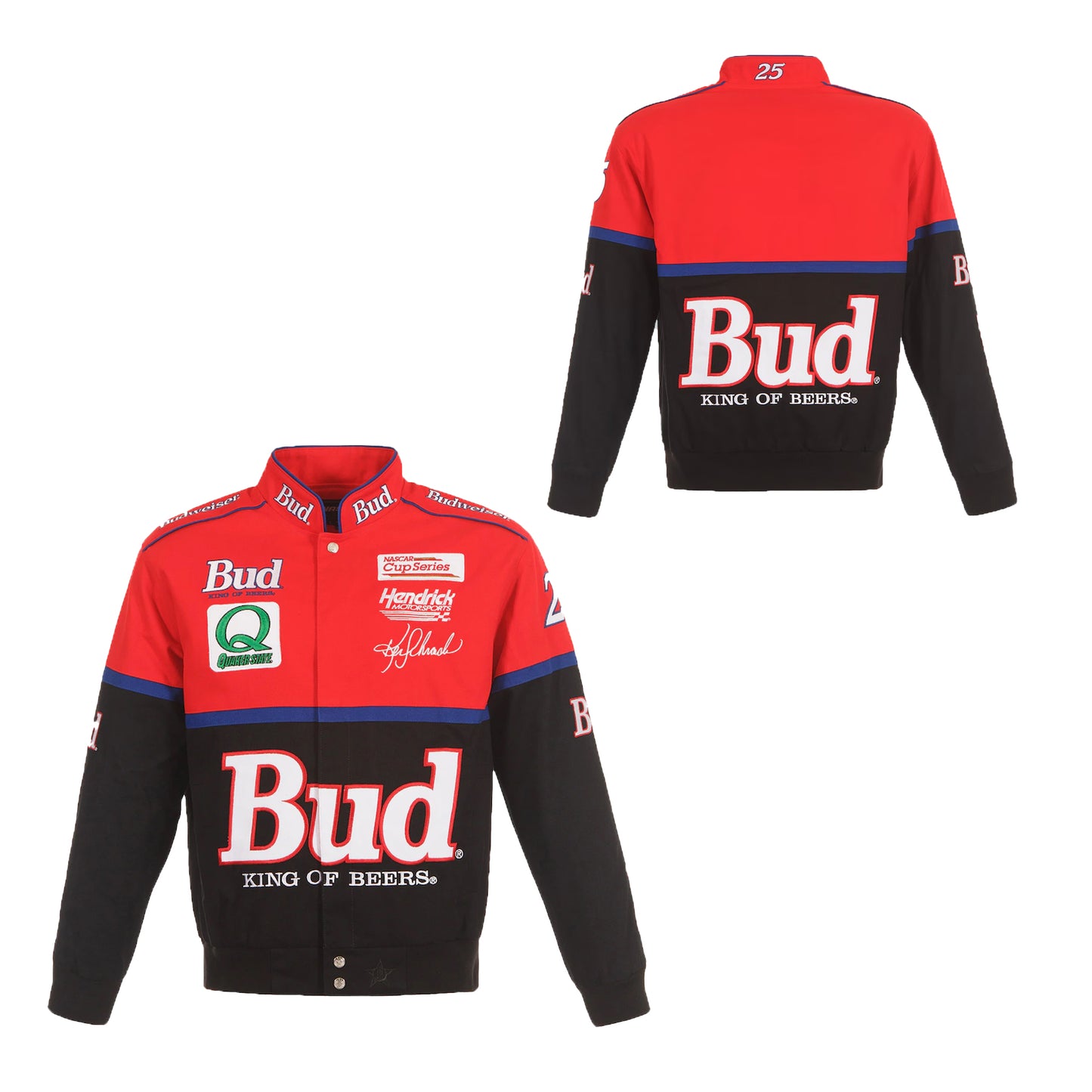 Men's JH Design Black/Red Ken Schrader Bud Twill Driver Uniform Full-Snap Jacket