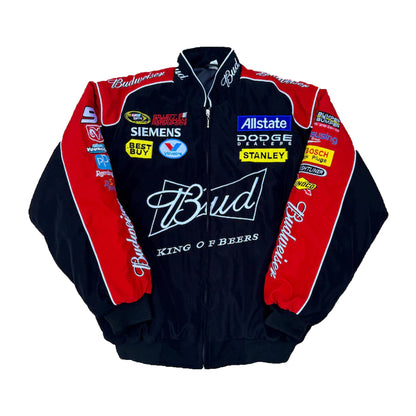 Budweiser Black F1 Racing Jacket by Progression Race Wear – stylish motorsport-inspired jacket with retro embroidered details.