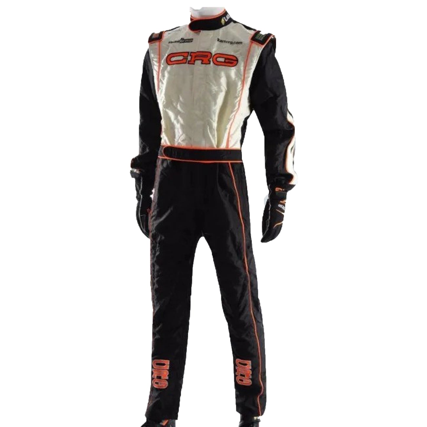 Race suit with 'CRG' branding on a white background