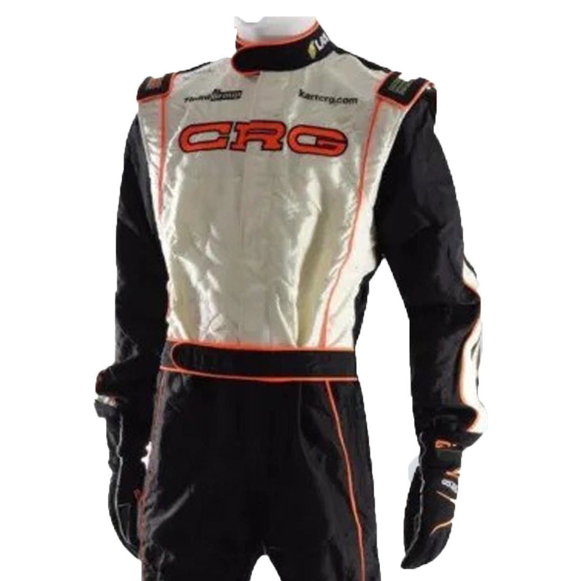 Race suit with 'CRC' branding on a white background