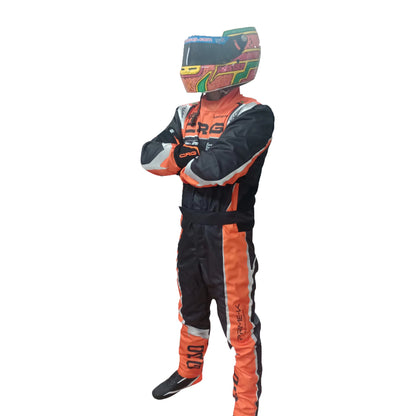 Motocross suit with helmet on a white background