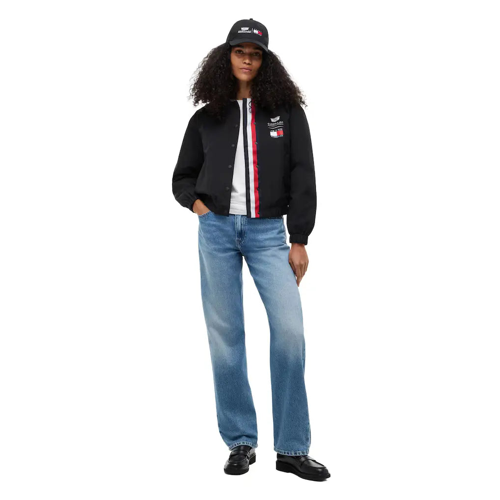 Cadillac Tommy Hilfiger Logo Cropped Jacket for women inspired by Cadillac Formula 1 teamwear and premium motorsport fashion