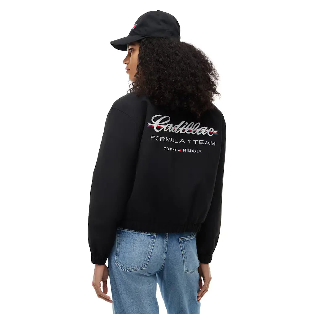 Cadillac Tommy Hilfiger Logo Cropped Jacket for women inspired by Cadillac Formula 1 teamwear and premium motorsport fashion