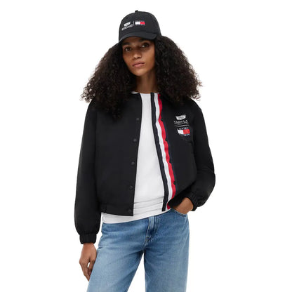 Cadillac Tommy Hilfiger Logo Cropped Jacket for women inspired by Cadillac Formula 1 teamwear and premium motorsport fashion