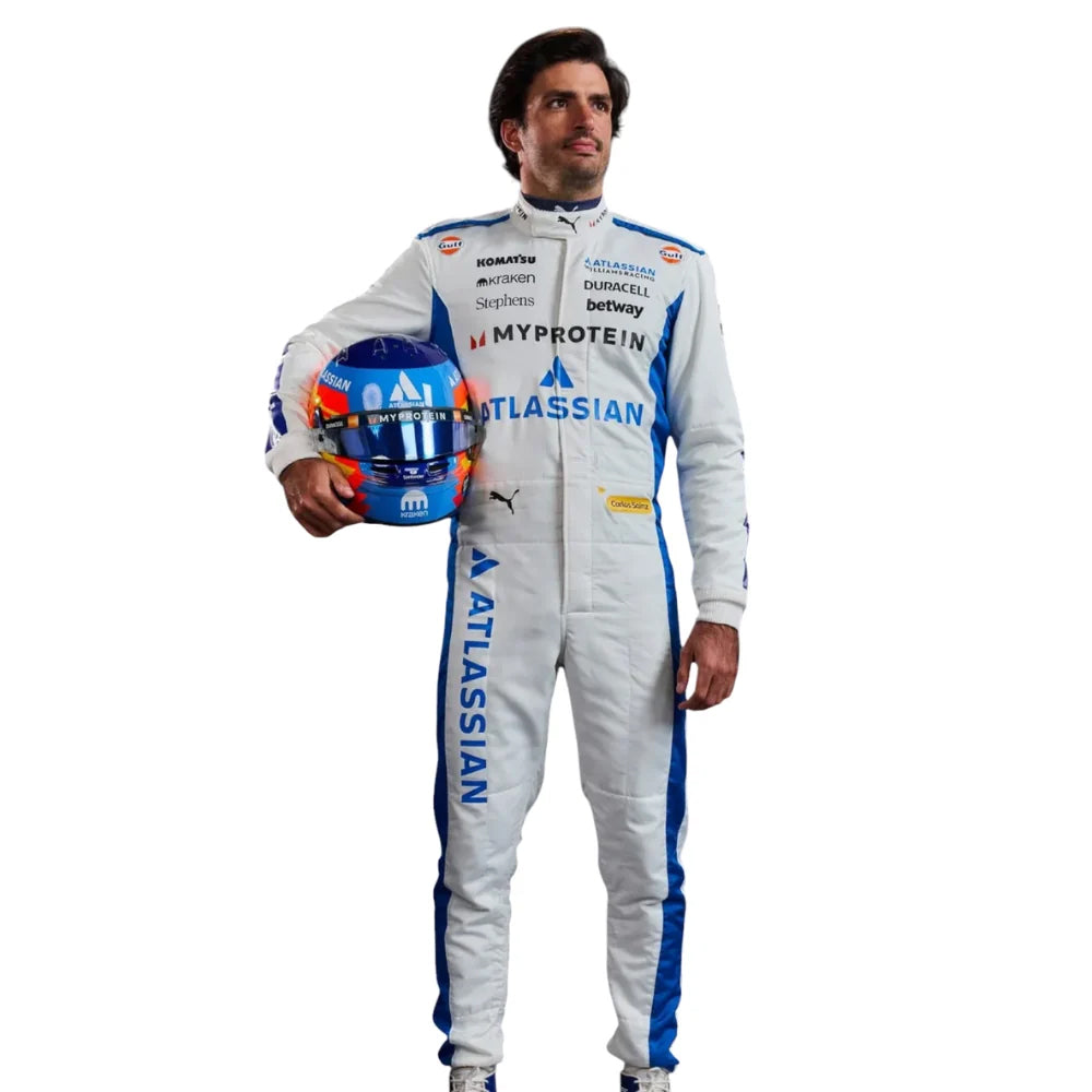 2025 Carlos Sainz F1 Race Suit Replica by Progression Race Wear – premium Formula 1 replica suit inspired by Sainz’s 2025 Ferrari season.
