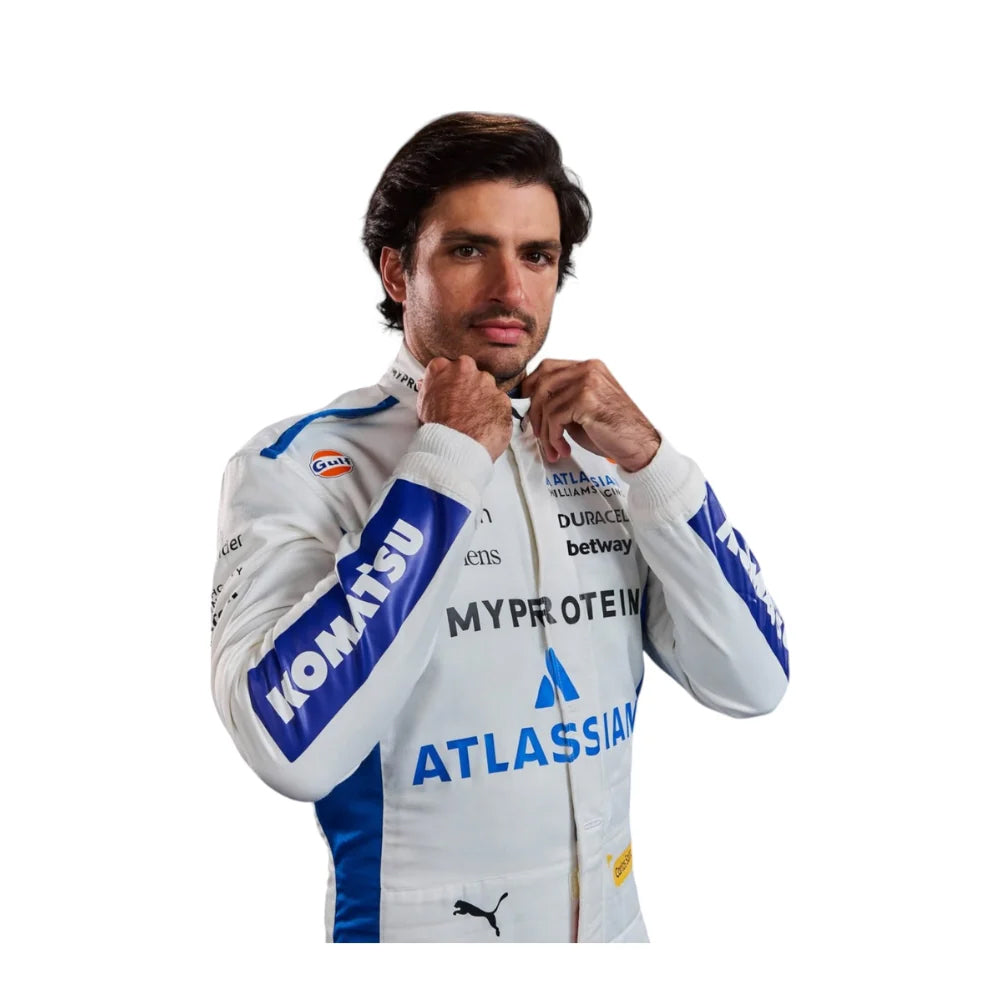 2025 Carlos Sainz F1 Race Suit Replica by Progression Race Wear – premium Formula 1 replica suit inspired by Sainz’s 2025 Ferrari season.