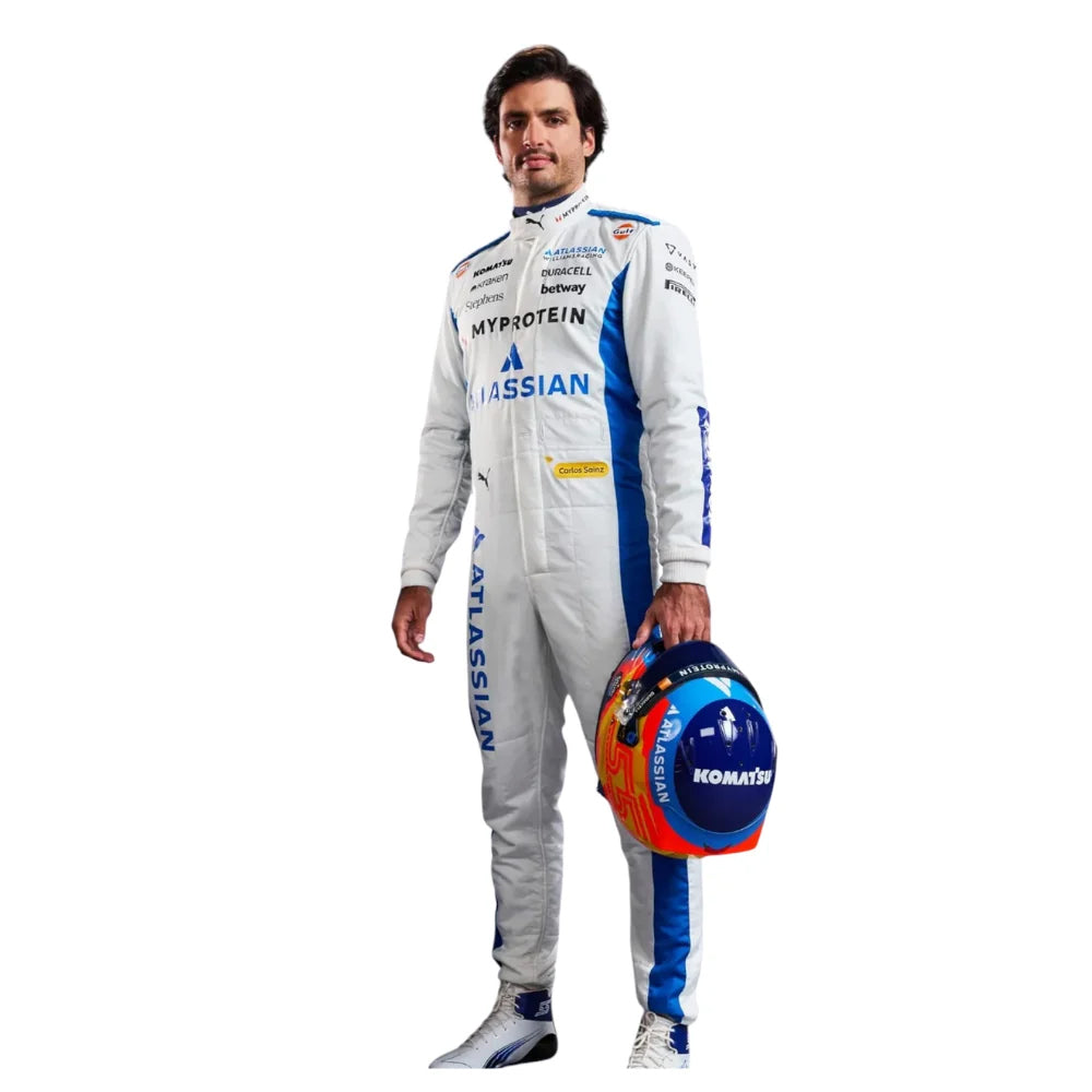 2025 Carlos Sainz F1 Race Suit Replica by Progression Race Wear – premium Formula 1 replica suit inspired by Sainz’s 2025 Ferrari season.