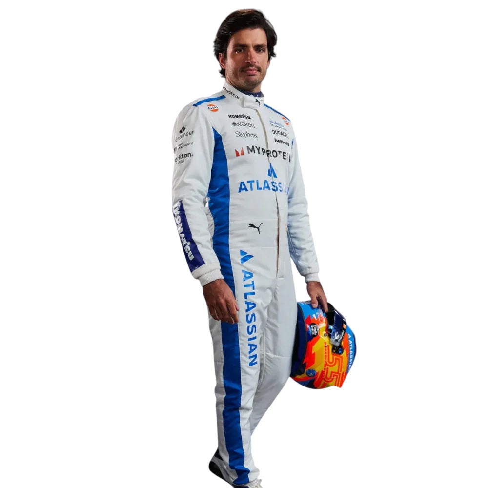 2025 Carlos Sainz F1 Race Suit Replica by Progression Race Wear – premium Formula 1 replica suit inspired by Sainz’s 2025 Ferrari season.
