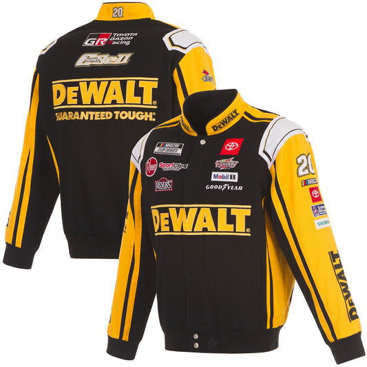 2025 Christopher Bell DeWalt Black/Yellow Full-Snap Jacket by Progression Race Wear – NASCAR racing jacket with bold DeWalt design.