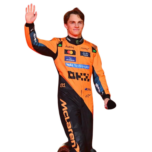 2025 Oscar Piastri F1 Race Suit Replica by Progression Race Wear – premium Formula 1 replica suit inspired by Piastri’s 2025 McLaren season.