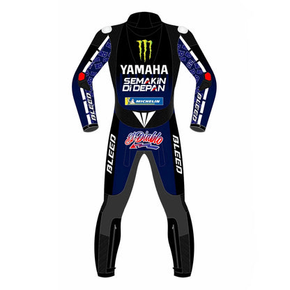 Fabio Quartararo 2021 MotoGP leather race suit in navy and black with CE Level 2 armor, front full view