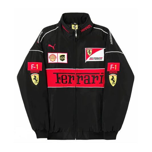 Ferrari Vintage Racing Jacket by Progression Race Wear – retro motorsport jacket with classic Ferrari embroidered details.