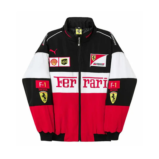 Ferrari Vintage Racing Jacket by Progression Race Wear – retro motorsport jacket with classic Ferrari embroidered details.