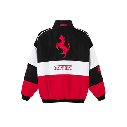 Ferrari Vintage Racing Jacket by Progression Race Wear – retro motorsport jacket with classic Ferrari embroidered details.