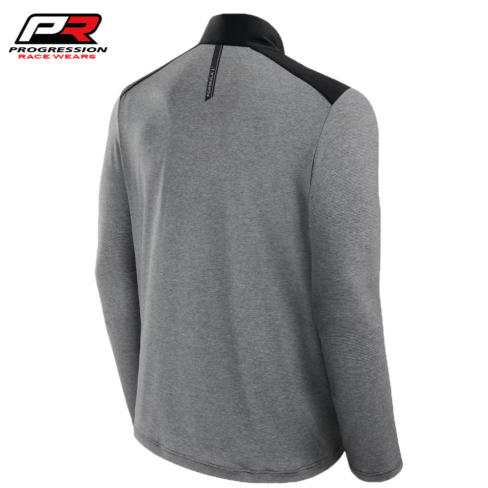 Gray pullover with black collar on a white background, featuring Progression Race Wear logo.