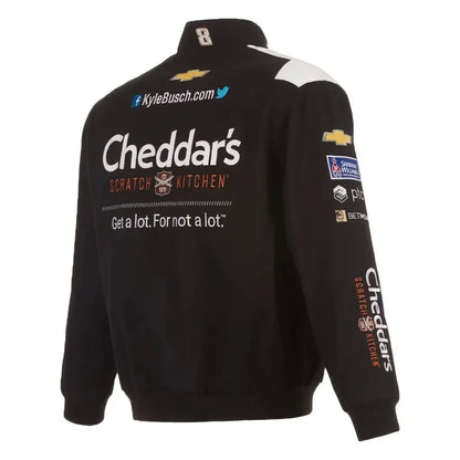 Kyle Busch Cheddar’s Schwarze Baumwoll-Twill-Uniformjacke mit durchgehender Druckknopfleiste