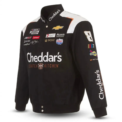 Kyle Busch Cheddar’s Schwarze Baumwoll-Twill-Uniformjacke mit durchgehender Druckknopfleiste