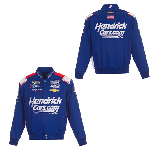 Men's JH Design Royal Kyle Larson Hendrick Cars Twill Driver Uniform Full-Snap Jacket
