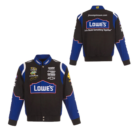 2024 Men's JH Design Jimmie Johnson Black Lowe's Twill Driver Uniform Full-Snap Jacket