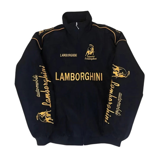 Lamborghini F1 Vintage Style Embroidery Racing Jacket by Progression Race Wear – premium motorsport-inspired jacket for fans and collectors