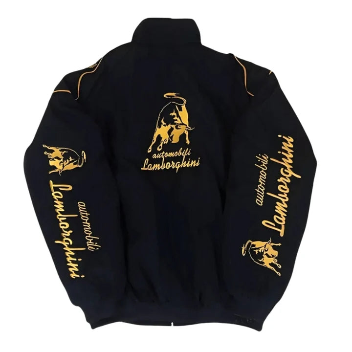 Lamborghini F1 Vintage Style Embroidery Racing Jacket by Progression Race Wear – premium motorsport-inspired jacket for fans and collectors