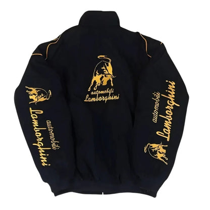 Lamborghini F1 Vintage Style Embroidery Racing Jacket by Progression Race Wear – premium motorsport-inspired jacket for fans and collectors