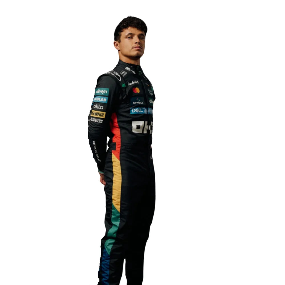2025 Lando Norris F1 Race Suit Replica by Progression Race Wear – premium Formula 1 replica suit inspired by Norris’s 2025 McLaren season.