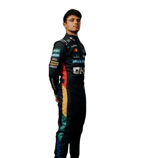 2025 Lando Norris F1 Race Suit Replica by Progression Race Wear – premium Formula 1 replica suit inspired by Norris’s 2025 McLaren season.