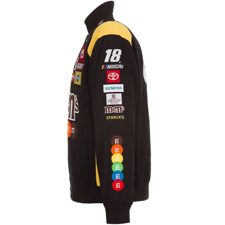 Kyle Busch M&M’s Black Full-Snap Twill Jacket by Progression Race Wear – JH Design NASCAR racing jacket with bold embroidered details.