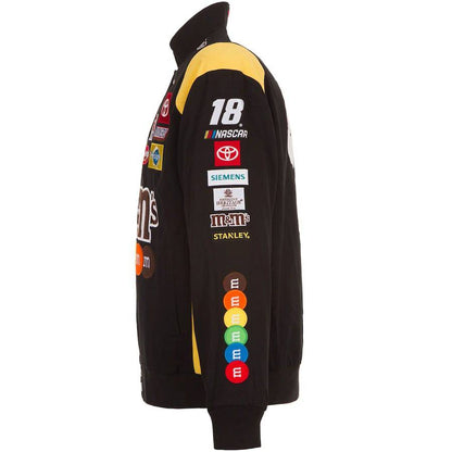 Kyle Busch M&M’s Black Full-Snap Twill Jacket by Progression Race Wear – JH Design NASCAR racing jacket with bold embroidered details.