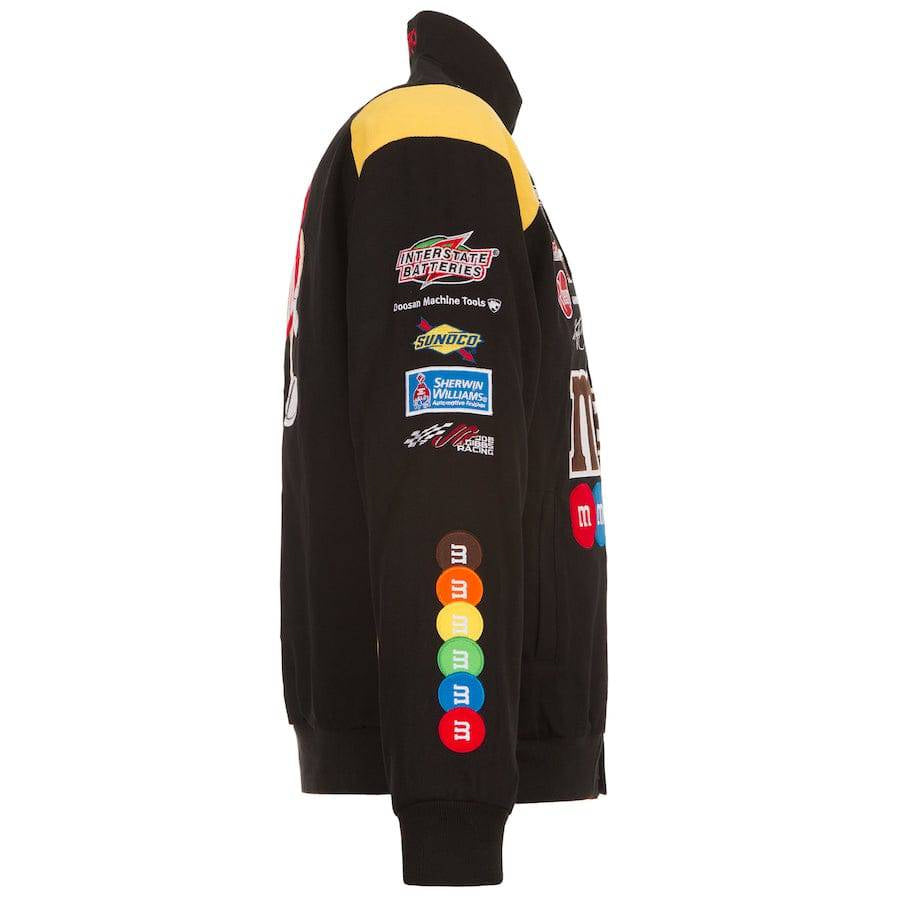 Kyle Busch M&M’s Black Full-Snap Twill Jacket by Progression Race Wear – JH Design NASCAR racing jacket with bold embroidered details.