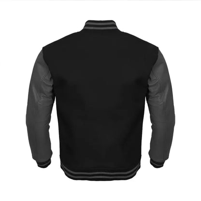 Mens Varsity Letterman Black Body Grey Sleeves Baseball Jacket Team Varsity Jacket