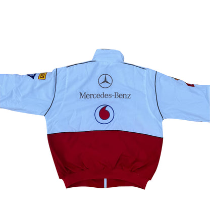 Vintage Mercedes Vodafone F1 Racing Jacket by Progression Race Wear – classic Formula 1 retro jacket with embroidered team details.