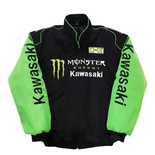 Monster Energy Kawasaki Racing Jacket by Progression Race Wear – motorsport-inspired jacket with premium embroidered details.