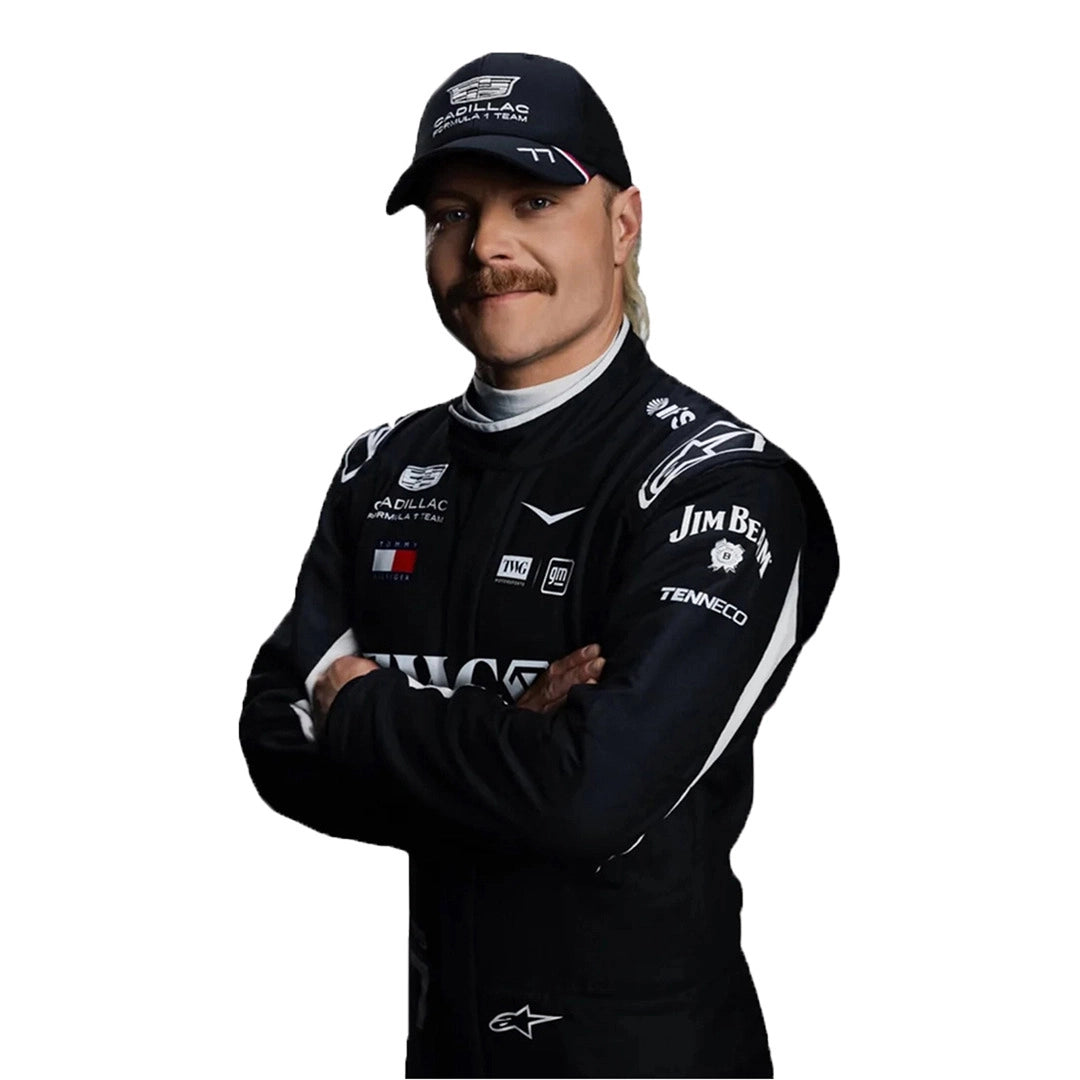 Cadillac style karting suit with Valtteri Bottas driver number 77 detail
