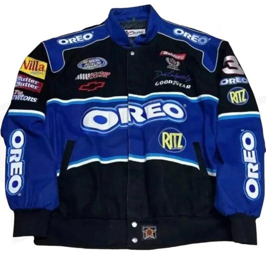 Vintage NASCAR Oreo Ritz Racing Jacket by Progression Race Wear – retro racing jacket with bold embroidered details for motorsport fans.