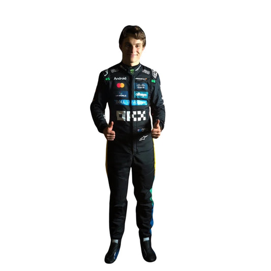 2025 Oscar Piastri F1 Race Suit Replica by Progression Race Wear – premium Formula 1 replica suit inspired by Piastri’s 2025 McLaren season.
