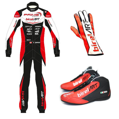 Upgrade your kart racing style with the Prime Birel ART Go-Kart Race Suit, Shoes & Gloves Replica.