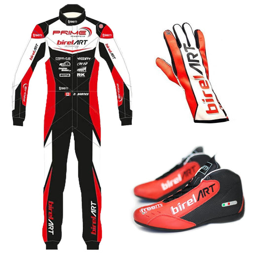 Upgrade your kart racing style with the Prime Birel ART Go-Kart Race Suit, Shoes & Gloves Replica.