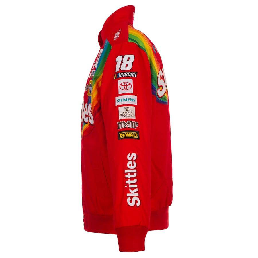 Authentic JH Design Kyle Busch Skittles Red Full-Snap Twill Uniform Jacket by Progression Race Wear – limited edition NASCAR racing jacket.