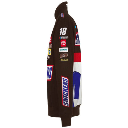 Kyle Busch Brown Snickers Full-Snap Twill Uniform Jacket by Progression Race Wear – limited edition JH Design NASCAR racing jacket with embroidered Snickers logos.